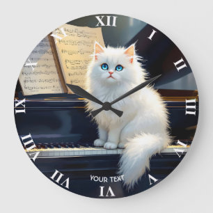 Grande Horloge Ronde Imaginaire Belle Ragdoll Chat Sur Piano