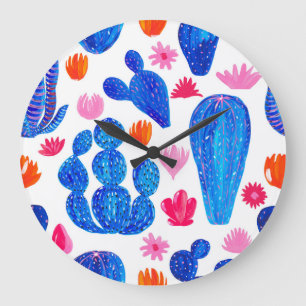 Grande Horloge Ronde Imaginaire Cactus : Motif décoratif sans couture.