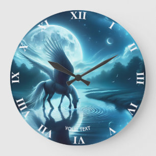 Grande Horloge Ronde Imaginaire Cheval mignon Ailes Lune