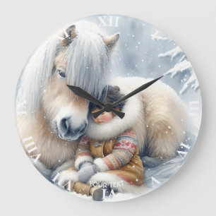Grande Horloge Ronde Imaginaire Cheval mignon fille hiver
