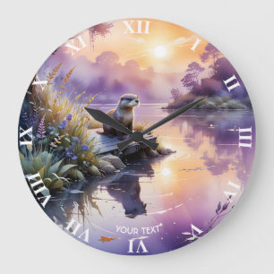 Grande Horloge Ronde Imaginaire Coucher de soleil mignon Lac pourpre