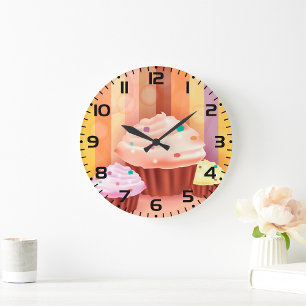 Grande Horloge Ronde Imaginaire Cupcake Douceurs colorées