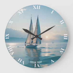 Grande Horloge Ronde Imaginaire Cute Boat Sea Sun
