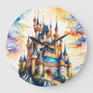 Grande Horloge Ronde Imaginaire Cute Castle Watercolor Forest