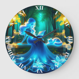 Grande Horloge Ronde Imaginaire Cute Glass Girl Chat