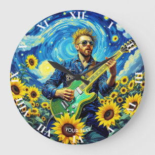 Grande Horloge Ronde Imaginaire Cute Guitar Van Gogh