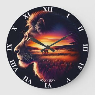 Grande Horloge Ronde Imaginaire Cute lion Head Savanna