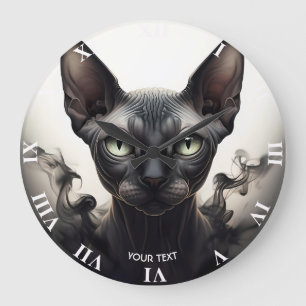 Grande Horloge Ronde Imaginaire Cute Sphynx Chat noir