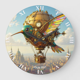 Grande Horloge Ronde Imaginaire Cute Steampunk Bird Sky