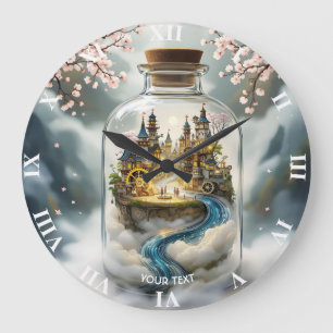 Grande Horloge Ronde Imaginaire Cute Steampunk Bottle Ville