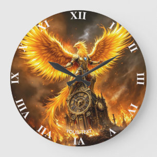 Grande Horloge Ronde Imaginaire Cute Steampunk Flames Phoenix