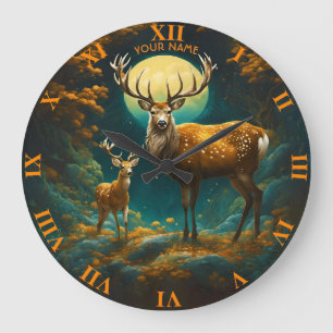 Grande Horloge Ronde Imaginaire Cute Vivid Majestic Deer Forest