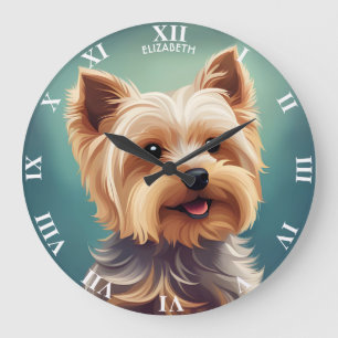 Grande Horloge Ronde Imaginaire Cute Yorkshire Terrier, Imaginaire Vint