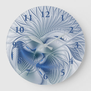Grande Horloge Ronde Imaginaire dynamique tons bleus Abstraits Art frac