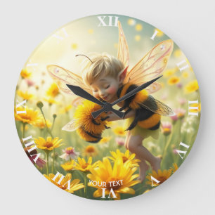 Grande Horloge Ronde Imaginaire Fleurs d'abeilles mignonnes Kiss