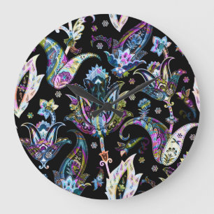 Grande Horloge Ronde Imaginaire Floral Paisley : Ornement sans joint
