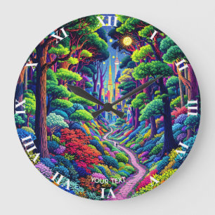 Grande Horloge Ronde Imaginaire Forêt Mignonne Et Ville