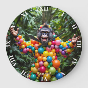Grande Horloge Ronde Imaginaire Joli Singe Coloré
