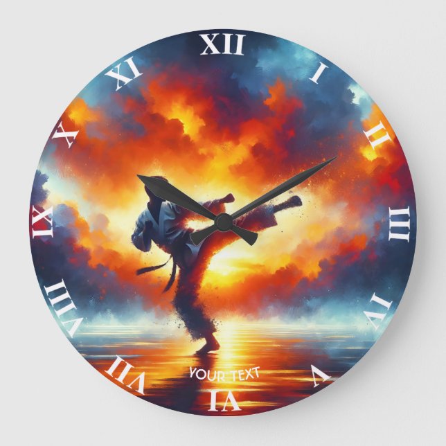 Grande Horloge Ronde Imaginaire joli Sunset Karate Fighter (Recto)