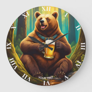 Grande Horloge Ronde Imaginaire Joli Vivid Bear Forêt de bière