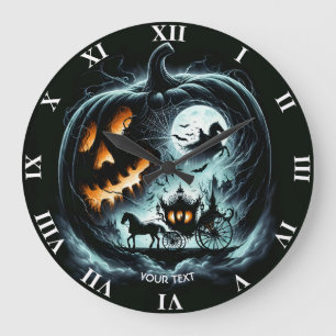 Grande Horloge Ronde Imaginaire mignon Citrouille Cheval Moon