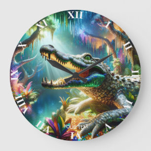 Grande Horloge Ronde Imaginaire mignon Crocodile Enchantée Jungle