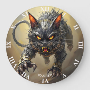 Grande Horloge Ronde Imaginaire mignon Cyborg Chat en colère