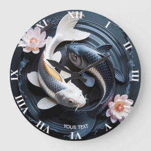 Grande Horloge Ronde Imaginaire mignon deux poissons Koi