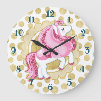 Grande Horloge Ronde Imaginaire mignon d'or rose de licorne