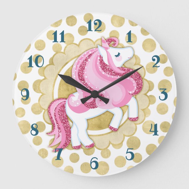Grande Horloge Ronde Imaginaire mignon d'or rose de licorne (Recto)