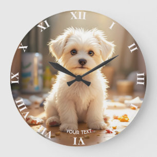 Grande Horloge Ronde Imaginaire mignon maltais joyeux chiot maltais