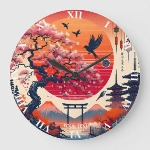 Grande Horloge Ronde Imaginaire mignon Oiseau Sakura soleil