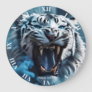Grande Horloge Ronde Imaginaire mignon tigre blanc en colère