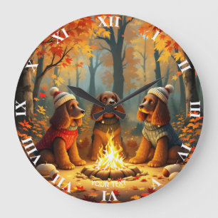 Grande Horloge Ronde Imaginaire mignon trois chiens d'automne