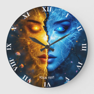 Grande Horloge Ronde Imaginaire mignon visage jaune bleu