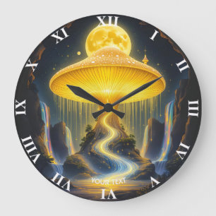 Grande Horloge Ronde Imaginaire Mignonne Champignons Jaunes Anciens