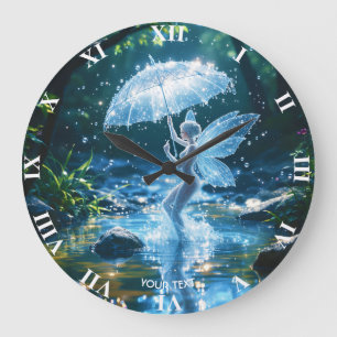 Grande Horloge Ronde Imaginaire mignonne fille eau parapluie