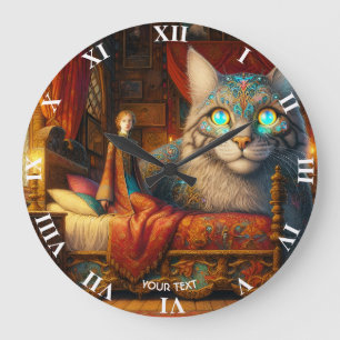 Grande Horloge Ronde Imaginaire mignonne fille énorme chat
