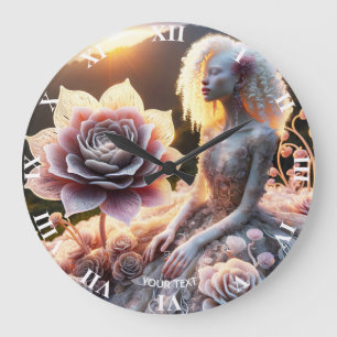 Grande Horloge Ronde Imaginaire mignonne fille Fleur blanche