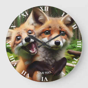 Grande Horloge Ronde Imaginaire Mignonne Forêt de Deux Foxes