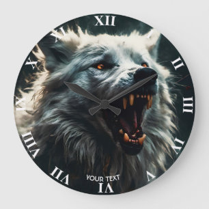 Grande Horloge Ronde Imaginaire Mignonne loup blanc en colère