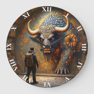 Grande Horloge Ronde Imaginaire mignonne mythique Bull Mosaïque
