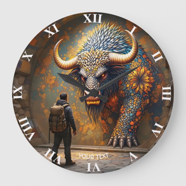 Grande Horloge Ronde Imaginaire mignonne mythique Bull Mosaïque (Recto)