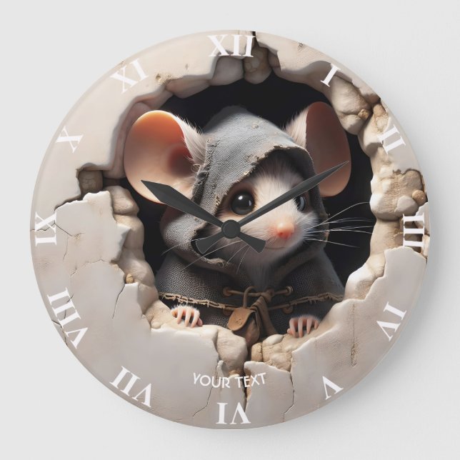 Grande Horloge Ronde Imaginaire mignonne souris murale fissurée (Recto)
