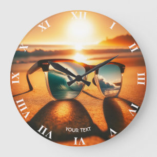 Grande Horloge Ronde Imaginaire Mignonnes Lunettes Plage de coucher de 