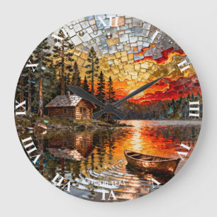 Grande Horloge Ronde Imaginaire Mur Embossé Métal paysage