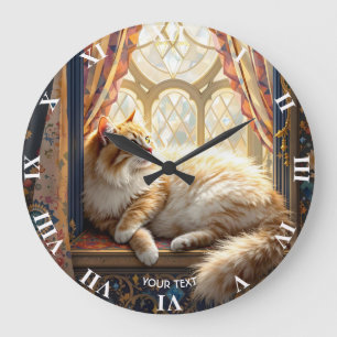Grande Horloge Ronde Imaginaire mûre fenêtre matin Chat