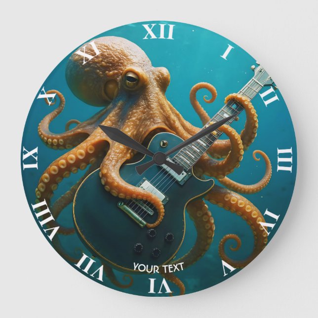 Grande Horloge Ronde Imaginaire Pieuvre mignonne Jouer de la guitare (Recto)