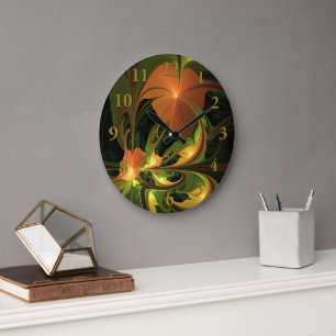 Grande Horloge Ronde Imaginaire Plante Abstrait rouille verte Brown fra