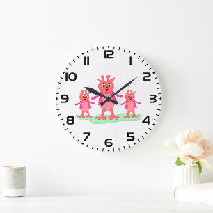 Grande Horloge Ronde Imaginaire rose mignon Créatures Aliens lunaires